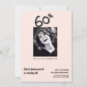 Moderne Invitation Anniversaire 60 Ans Rose Clair (Devant)