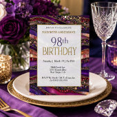 Moderne Invitation Anniversaire 98 Ans Or Violet B