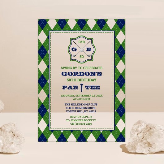 Moderne Invitation Anniversaire Golf Motif Argyle