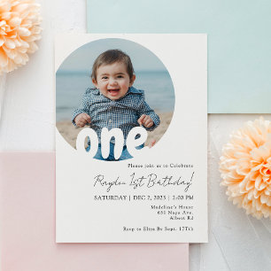 Moderne Invitation Anniversaire Photo Bébé Rond
