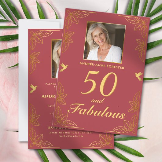 Moderne Invitation d'anniversaire Rouge Or 50 Fabu
