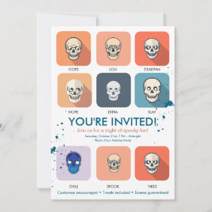 Moderne Invitation de fête d'Halloween Chic Crâne