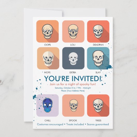 Moderne Invitation de fête d'Halloween Chic Crâne (Devant)
