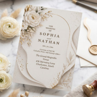 Moderne Invitation de Mariage Florale Blanche Abst