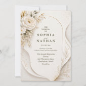 Moderne Invitation de Mariage Florale Blanche Abst (Devant)