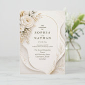 Moderne Invitation de Mariage Florale Blanche Abst (Debout devant)