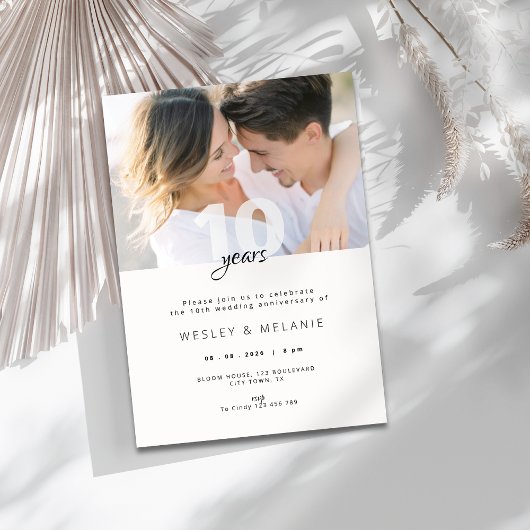 Moderne invitation pour 10 ans de mariage avec pho