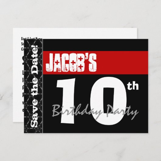 Moderne invitation "Save the Date" pour 10 ans Rou (Devant / Derrière)