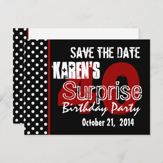 Moderne Invitation Surprise 40e Noir Rouge v49 (Devant / Derrière)