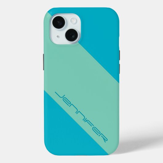 Moderne iPhone 15 Hoesje Blauw en Groen One Stripe (Achterkant)