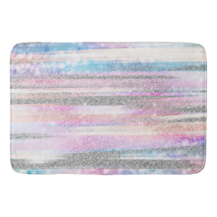 Moderne Iridescent & Silver Glitter Strokes Stripe Badmat