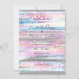 Moderne Iridescent & Silver Glitter Strokes Stripe Kaart