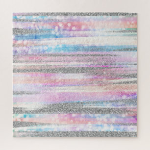 Moderne Iridescent & Silver Glitter Strokes Stripe Legpuzzel