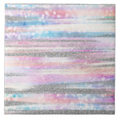 Moderne Iridescent & Silver Glitter Strokes Stripe Tegeltje (Voorkant)