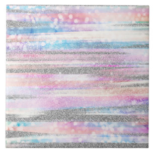 Moderne Iridescent & Silver Glitter Strokes Stripe Tegeltje