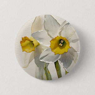 Moderne Iris Watercolor Bloemen Ronde Button 5,7 Cm