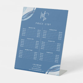 Moderne iriserende blauwe gradiënt prijslijst reclamebord met voetstuk