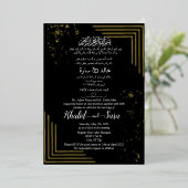 Moderne islamitische alliantie zwart en goud folie uitnodiging (Staand Voorkant)