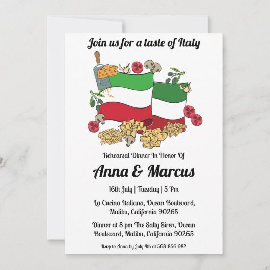 Moderne Italiaanse uitnodiging voor het diner (Voorkant)