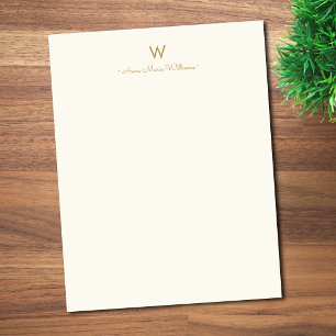 Moderne Ivoor Gouden Script Monogram Briefhoofd