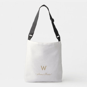 Moderne Ivoor Gouden Script Monogram Crossbody Tas