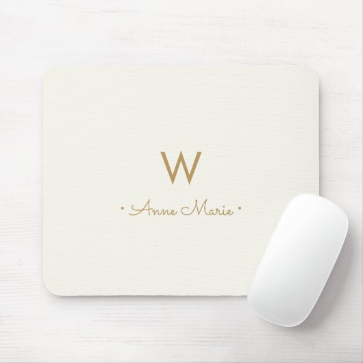 Moderne Ivoor Gouden Script Monogram Muismat (Met muis)