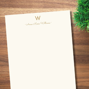 Moderne Ivoor Gouden Script Monogram Notitieblok