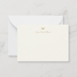 Moderne Ivoor Gouden Script Monogram Notitiekaartje