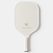 Moderne Ivoor Gouden Script Monogram Pickleball Paddle (Achterkant)