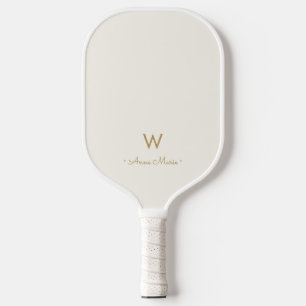Moderne Ivoor Gouden Script Monogram Pickleball Paddle