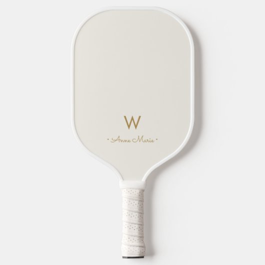 Moderne Ivoor Gouden Script Monogram Pickleball Paddle (Voorkant)