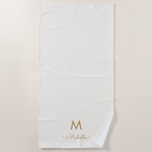 Moderne Ivoor Gouden Script Monogram Strandlaken (Voorkant)