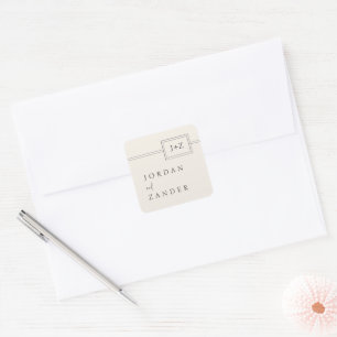 Moderne ivoor minimalistische monogram bruiloft vierkante sticker