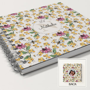 Moderne Ivoor Queen Bee & Bloemen Vrouwelijk Monog Notitieboek