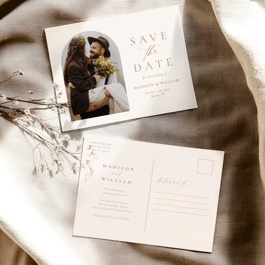 Moderne ivoren foto Sla de datum op Briefkaart