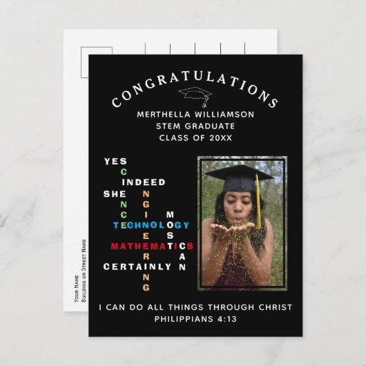 Moderne JA ZE KAN STEM BEGELEIDEN Afstuderen Aankondigingskaart (Voorkant / Achterkant)