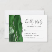 Moderne Jachtgroene Zilveren Agate Huwelijk RSVP Kaartje (Voorkant)