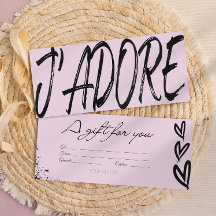 Moderne j'adore zwarte & roze cadeaubon