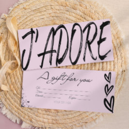 Moderne j'adore zwarte & roze cadeaubon kaart