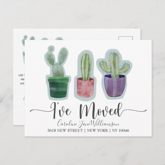 Moderne j'ai déplacé Faire-part Cactus (Devant / Derrière)