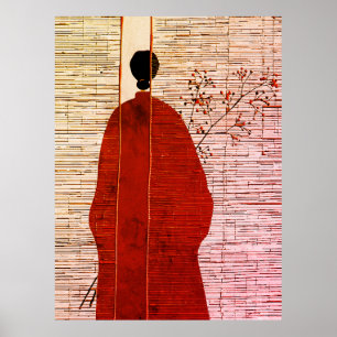 Moderne Japan-Inspireerde Silhouet met Bessen Poster