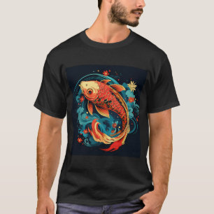 moderne Japanse koi karper met bloemen kleurrijke T-shirt