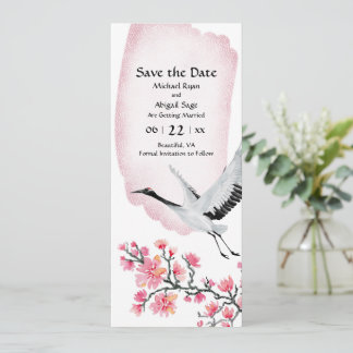 Moderne Japanse kraan en Cherry Blossom Wedding Save The Date