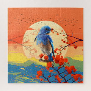 Moderne Japanse Natuur Vogel In Bloeiende Landscha Legpuzzel