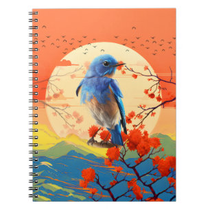 Moderne Japanse Natuur Vogel In Bloeiende Landscha Notitieboek
