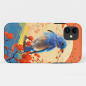 Moderne japanse Natuur vogel in bloesemlandschap Case-Mate iPhone Case (Achterkant (horizontaal))