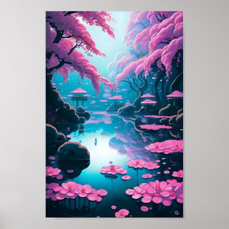 Moderne Japanse Tuin Kersenbloesem Kunst Poster