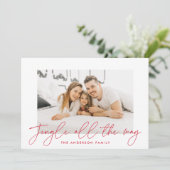 Moderne Jingle helemaal rood script foto Feestdagenkaart (Staand voorkant)