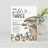 Moderne Jonge Wild en Three Safari 3de verjaardag Kaart (Staand voorkant)