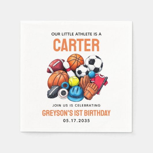 Moderne Jongens Sportballen All Star 1st Verjaarda Servet (Voorkant)
